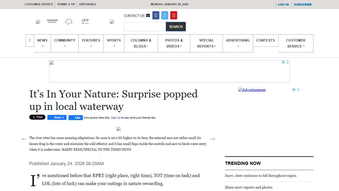 It’s In Your Nature: Surprise popped up in local waterway – Times News Online